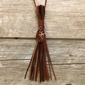 Tooled leather tear drop and arrowhead tassel
